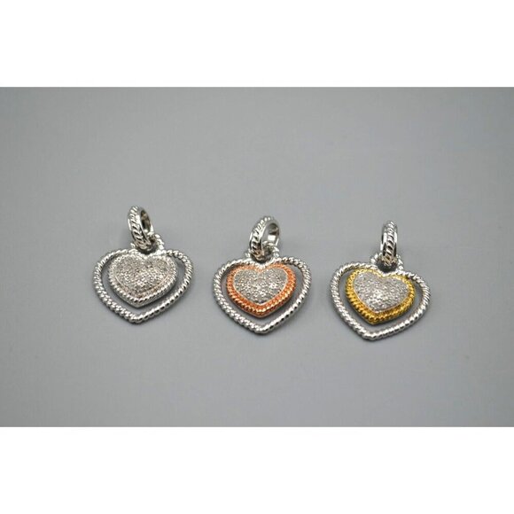 Sterling Silver Heart Pendant Set of 3 925 JS Gold Bronze Cubic Zirconia 9.95g - Picture 1 of 9